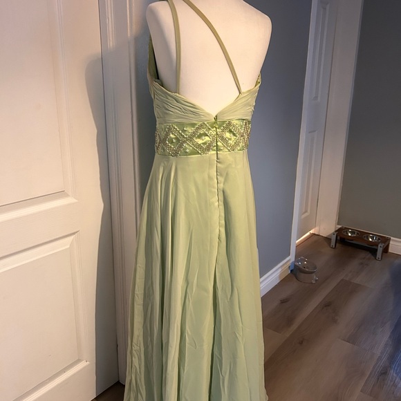 Sage Green Princess One Shoulder Chiffon Evening Dress - Picture 3 of 5